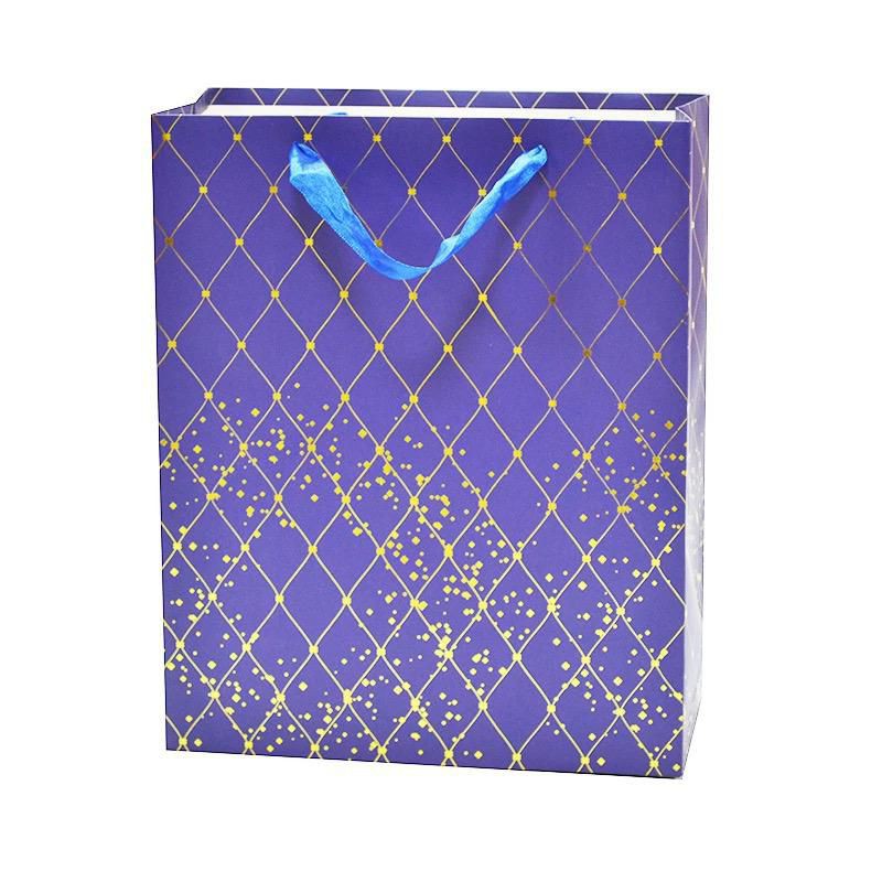 Paper Bag/Paperbag/Tas Kantong Kertas/Tas Kertas/Goodie Bag Gold Stamping YQ8L Warna Biru Size L