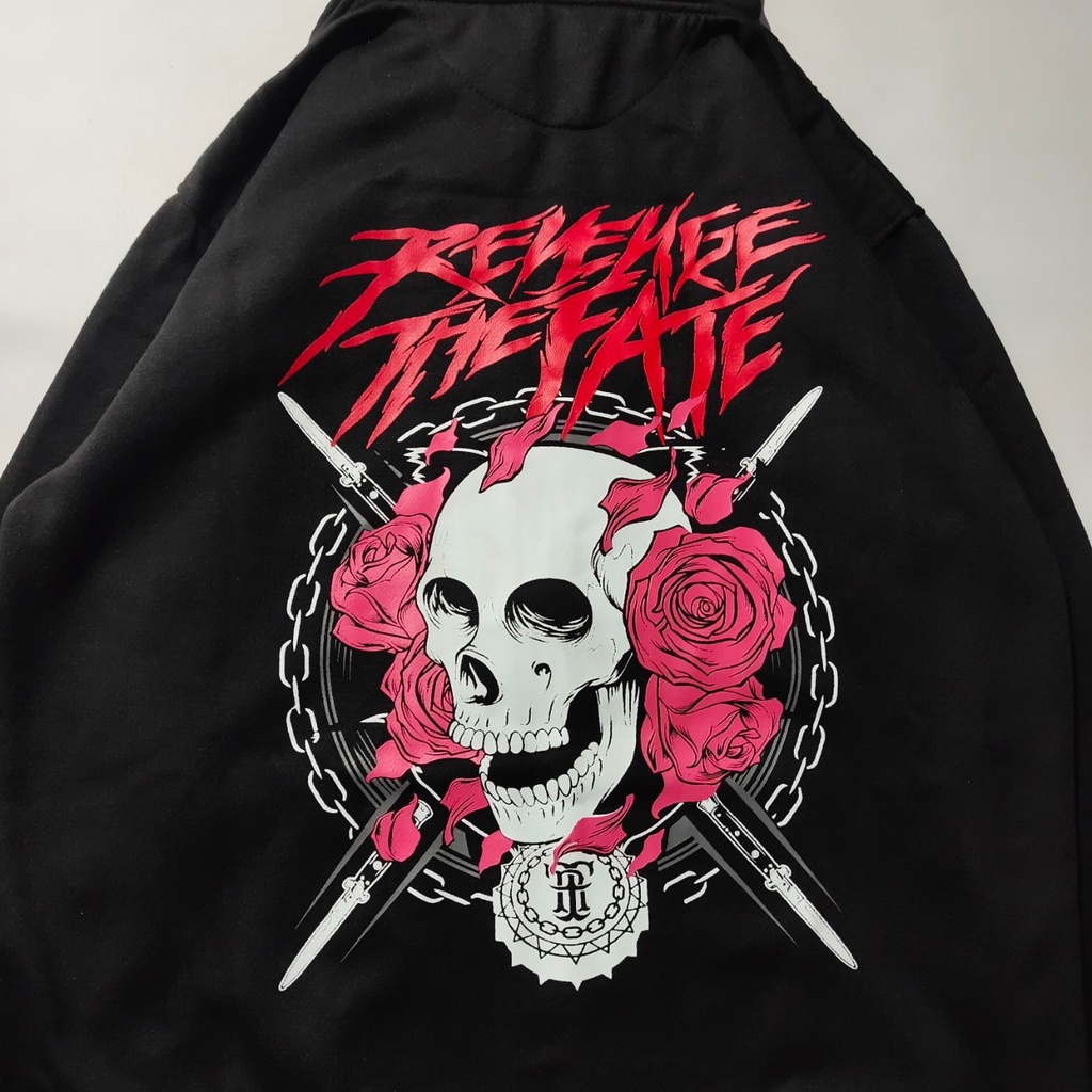 Hoodie pria metalic hardcore mawar tengkorak esthetic unisex original