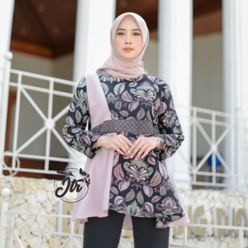 Batik wanita ASJ SA HRB026 Kenongo Kemeja Tosca Pendek-3