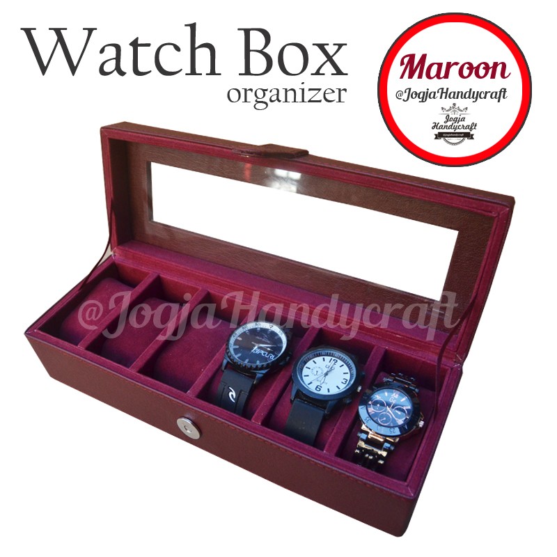 Red Maroon Watch Box / Kotak Tempat Jam Tangan Isi 6