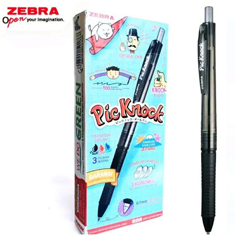 

Pulpen Zebra PicKnock Hitam 1 kotak (1 Lusin)