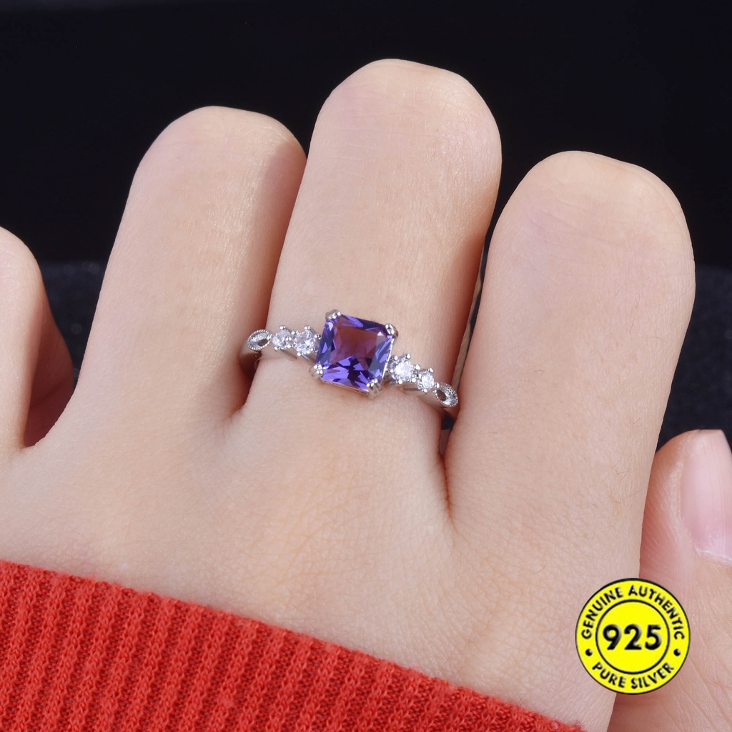 Cincin Berlian Amethyst Persegi Model Terbuka Dapat Disesuaikan
