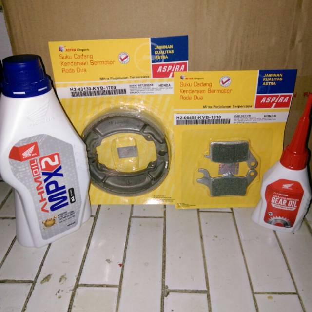 Kampas rem depan &amp; belakang Aspira Astra Honda beat F1/CBS/street/pop/esp plus Oli MPX 2 800ml + Gardan AHM 120ml