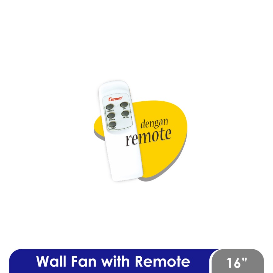 Cosmos Wall Fan 16-WFCR Kipas Angin Dinding 16 Inch Remote 16WFCR / 16 WFCR Wall Fan Remote Putih