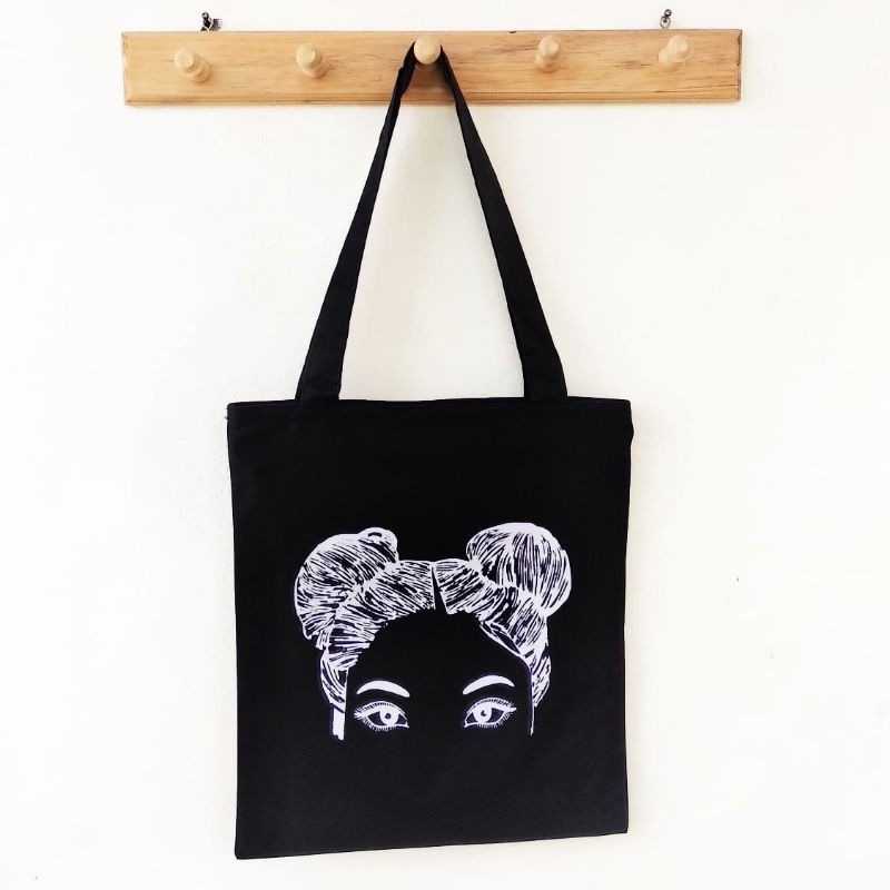 Totebag Hitam Gambar / Motif / Tas Drill