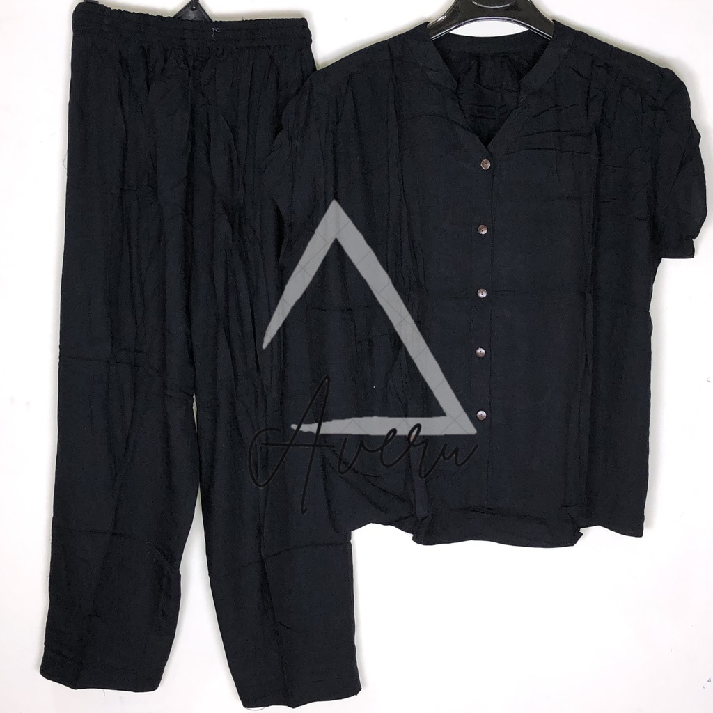 JUMBO Baju Tidur Wanita Piyama Setelan Rayon CP Celana Panjang - Polos-3