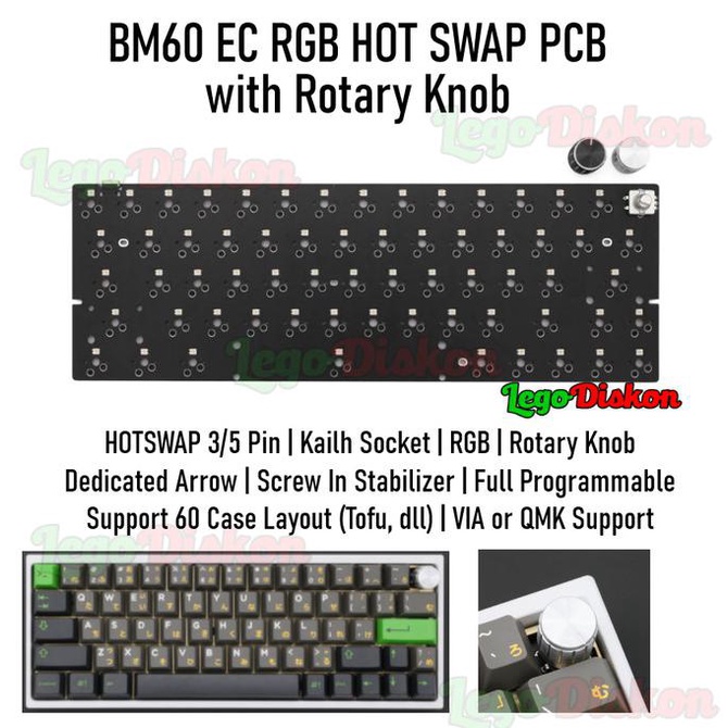 BM60 EC RGB Hotswap Mechanical Keyboard PCB With Rotary Knob DIY - PCB ONLY