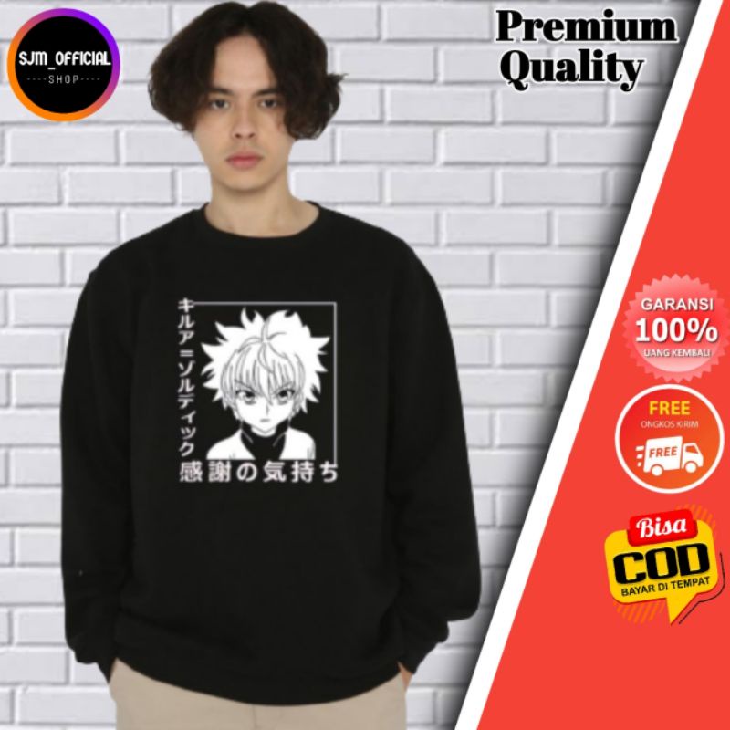 [ Free Cod ] Crewneck Anime Killua white / Crewneck Cardigan Crewnek Crewnck Sweater Sweter Switer S
