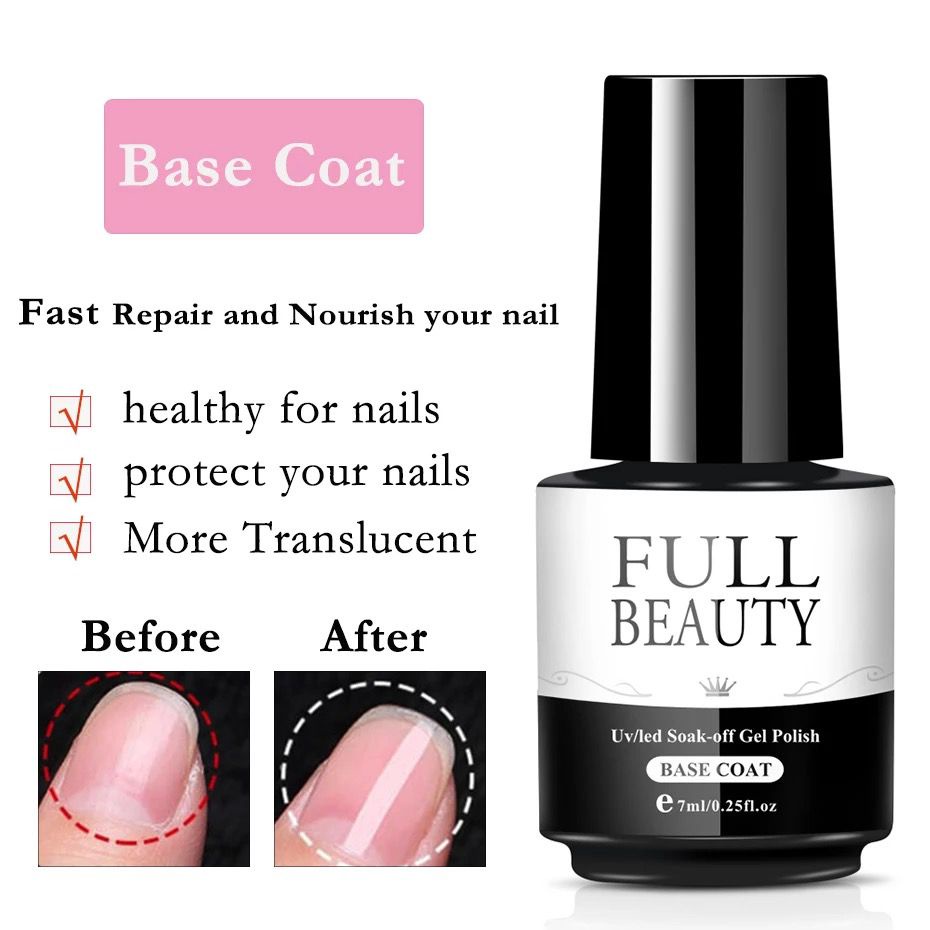 FULL BEAUTY TOP COAT BASE COAT 7ML UV LED SOAK  OF GELL POLISH KUTEK GEL