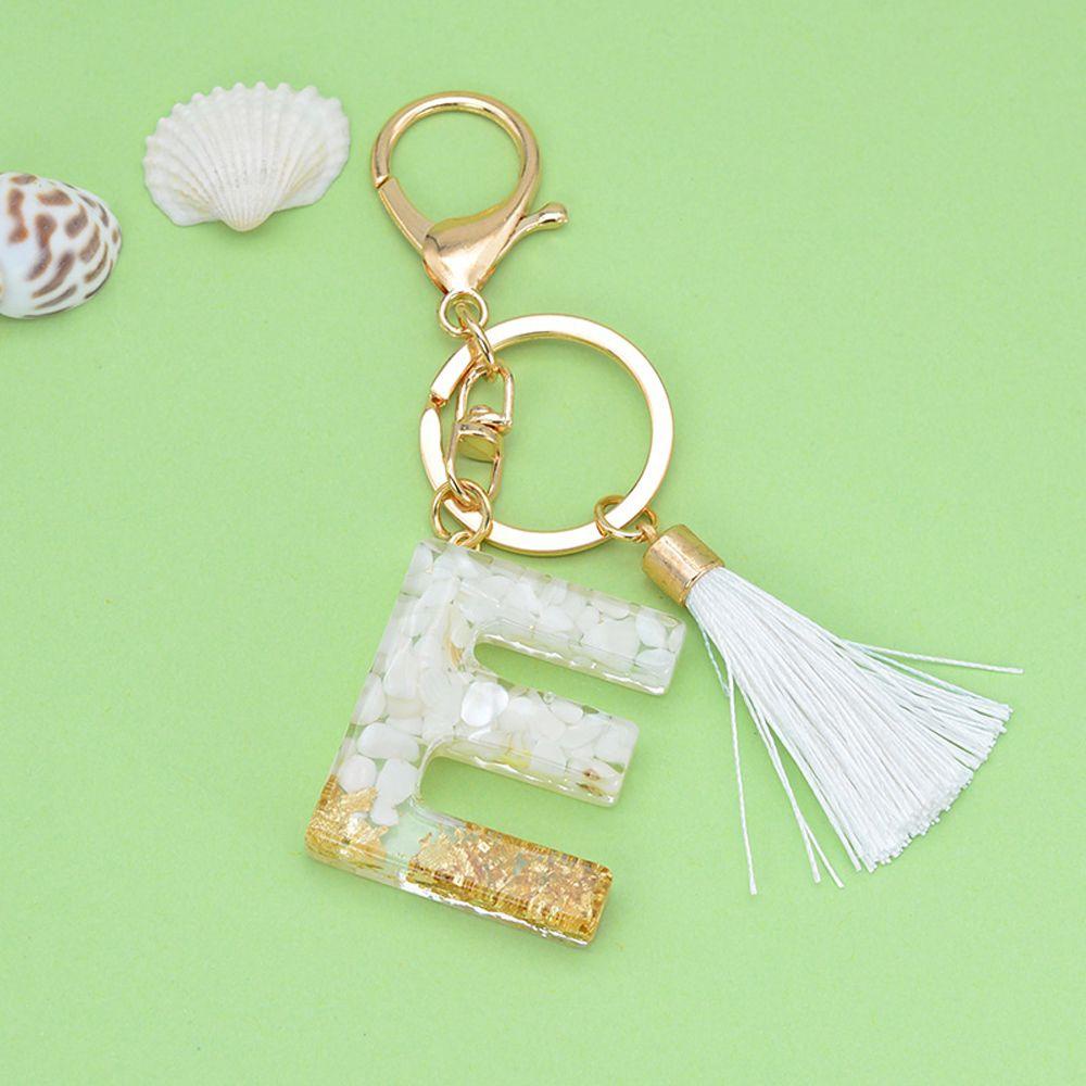 Lanfy 26huruf Gantungan Kunci Lucu Glitter Gradiasi Ornamen Perhiasan Putih Rumbai Liontin Kristal Alfabet Key Chain