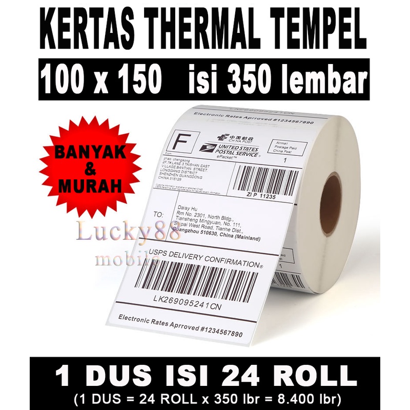 

TERMURAH KERTAS THERMAL 350 pcs 100 mm x 150 mm LABEL TERMAL STICKER TEMPEL (bukan 200 250 lembar )