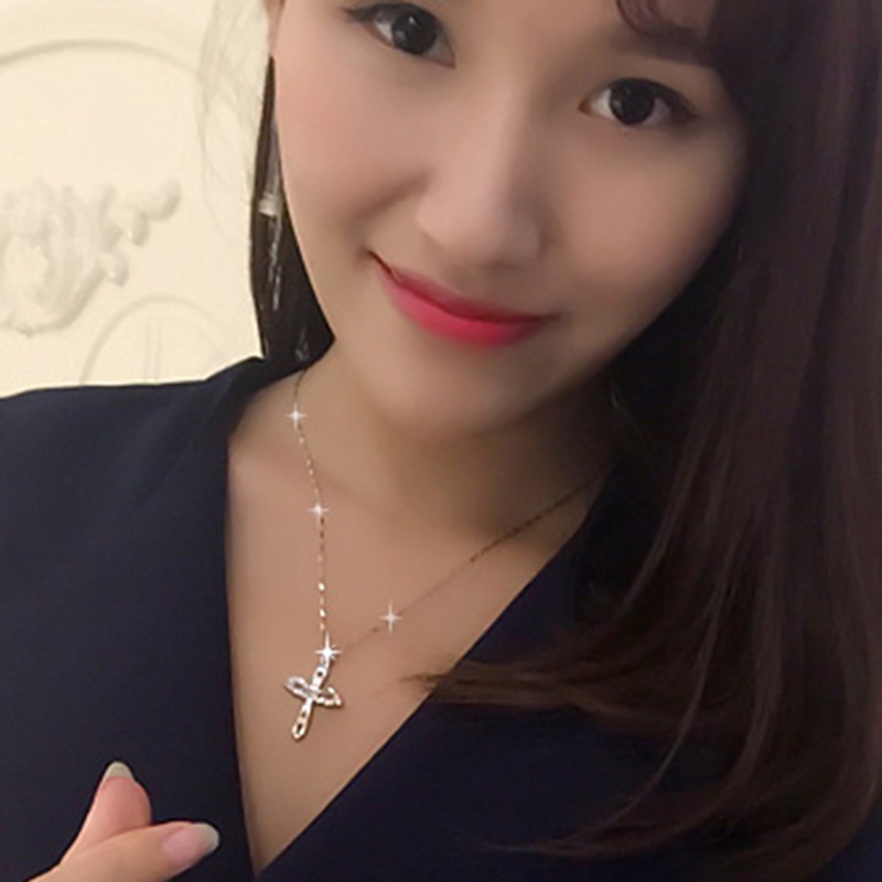 Kalung Rantai Lapis Silver 925 Dengan Liontin Salib + Sayap Malaikat Mewah Untuk Wanita