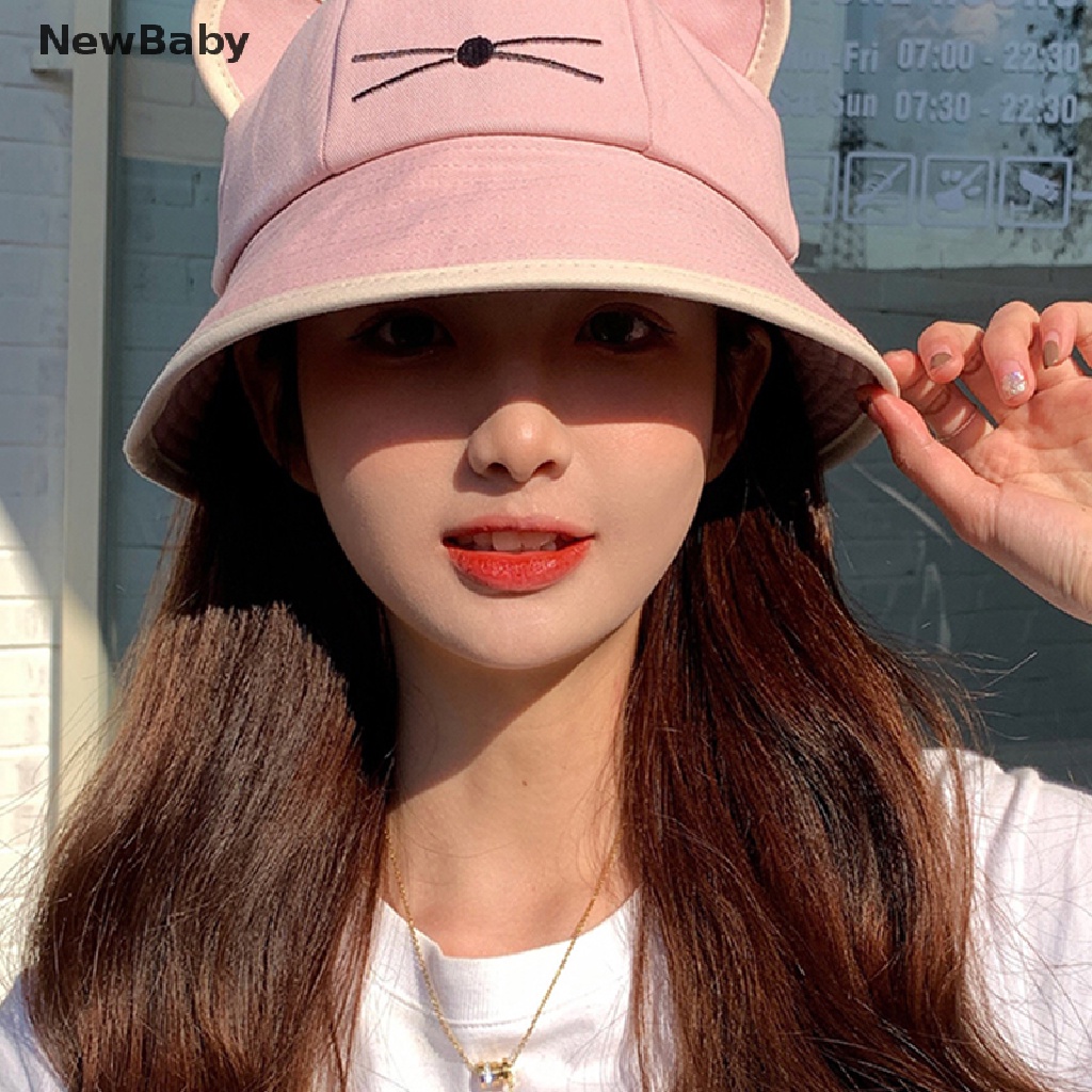 NewBaby Fashion Cat Whisker Bucket Hat for Women Summer Plain Women Outdoor Hiking Beach ID