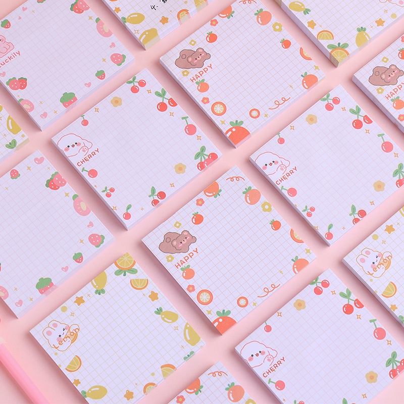 80 Lembar Kertas Memo Sticky Notes Motif Kartun Hewan / Buah Lucu