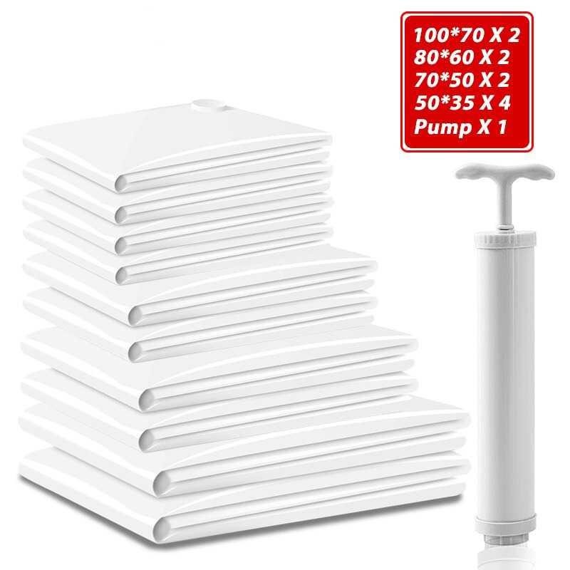 Kantong Plastik Pakaian Vacuum Bag 10 PCS with Hand Pump - SN11 - White