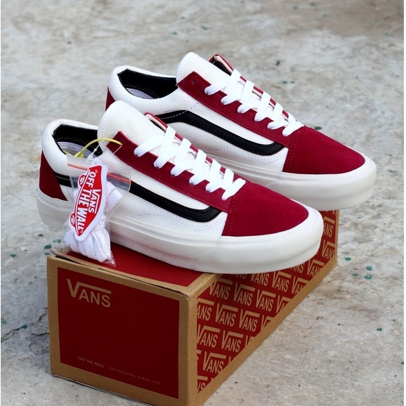 Limited Edition Sepatu Kets Oldskool Merah Putih List Hitam