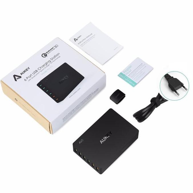NEW- Aukey QC 3.0 Travel Wall Charger 6-USB Port (Dual Port QC 3.0) - Hitam
