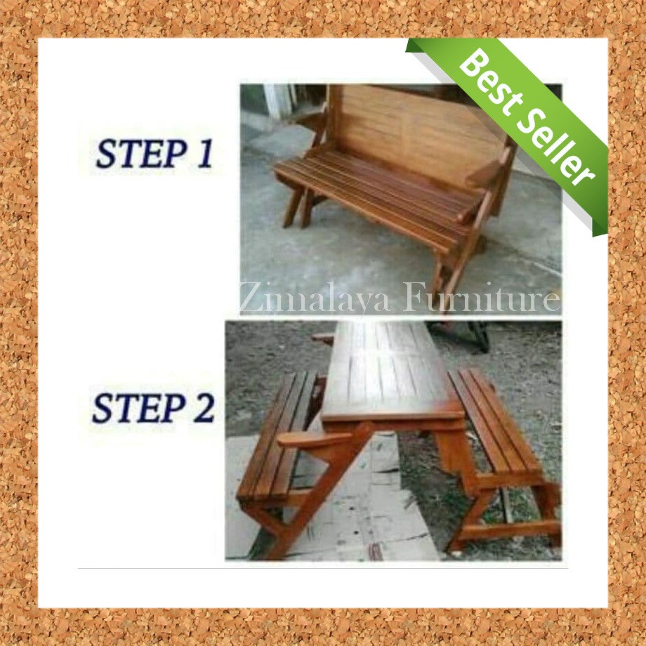Meja Makan Taman Kayu Jati Multifungsi Meja Magic, Meja Taman Kayu Jati