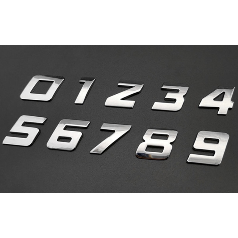 1pc Stiker Emblem / Badge Metal Silver 25mm 3D Motif Huruf / Angka Untuk Dekorasi Mobil DIY