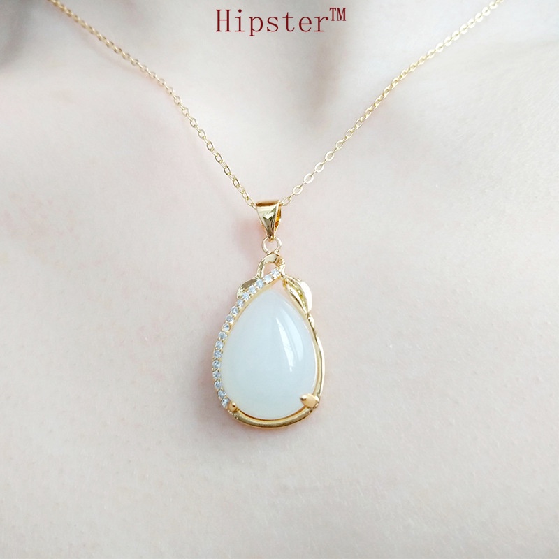 Creative Fashion Hot Sale Natural Hetian White Jade Pendant Gold Necklace