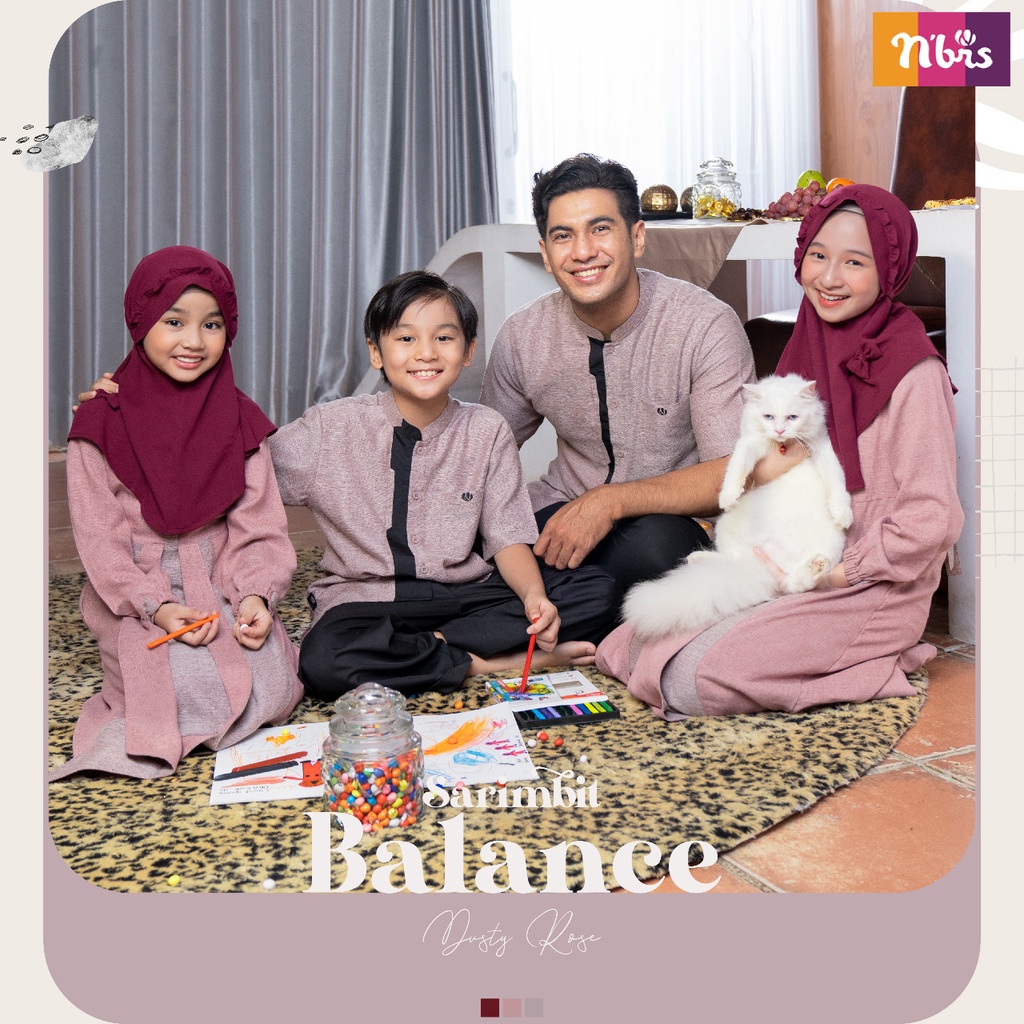 Nibras Sarimbit Balance Dusty Rose dan Shadow Grey Couple Baju NBRS Muslim Copel  seragam Lebaran Keluarga Ceria