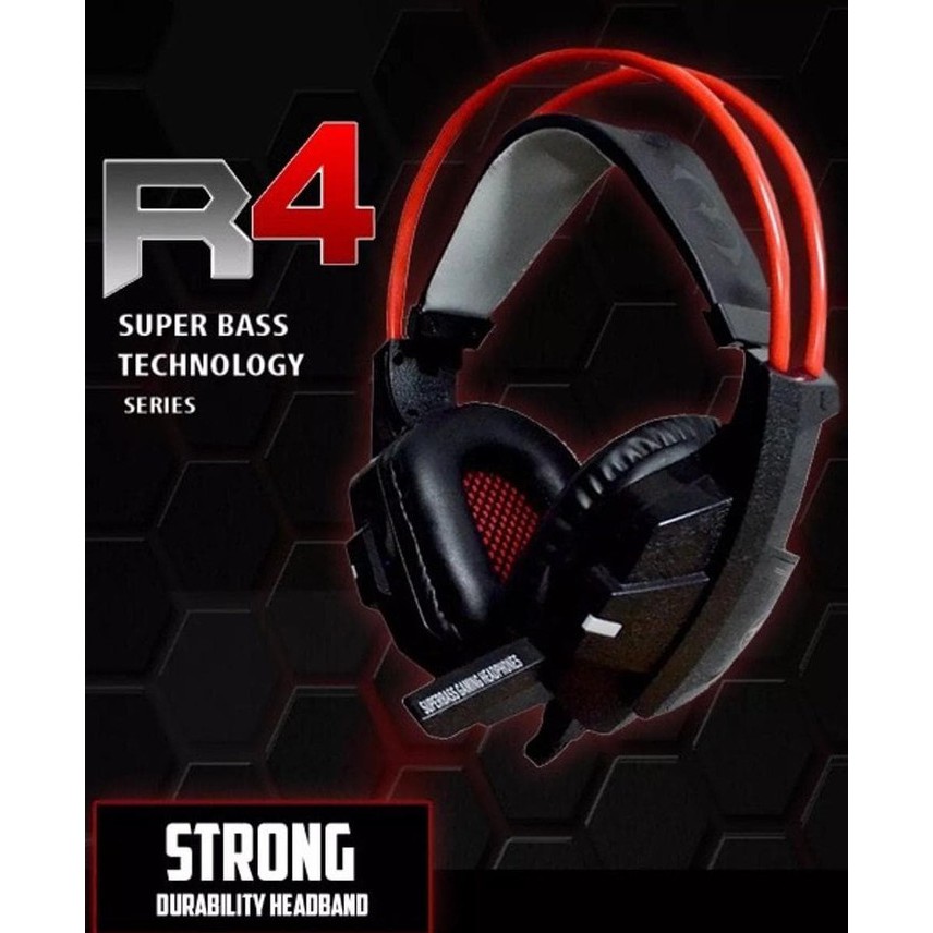 HEADSET GAMING WARWOLF R4 SUPERBASS RED LED WITH MIC