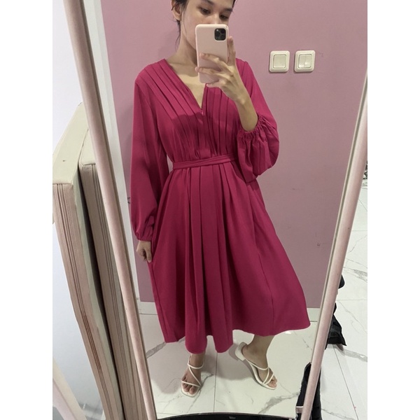 NABO - Kufnat Midi Dress Magenta (Dress Midi Bahan Rayon)