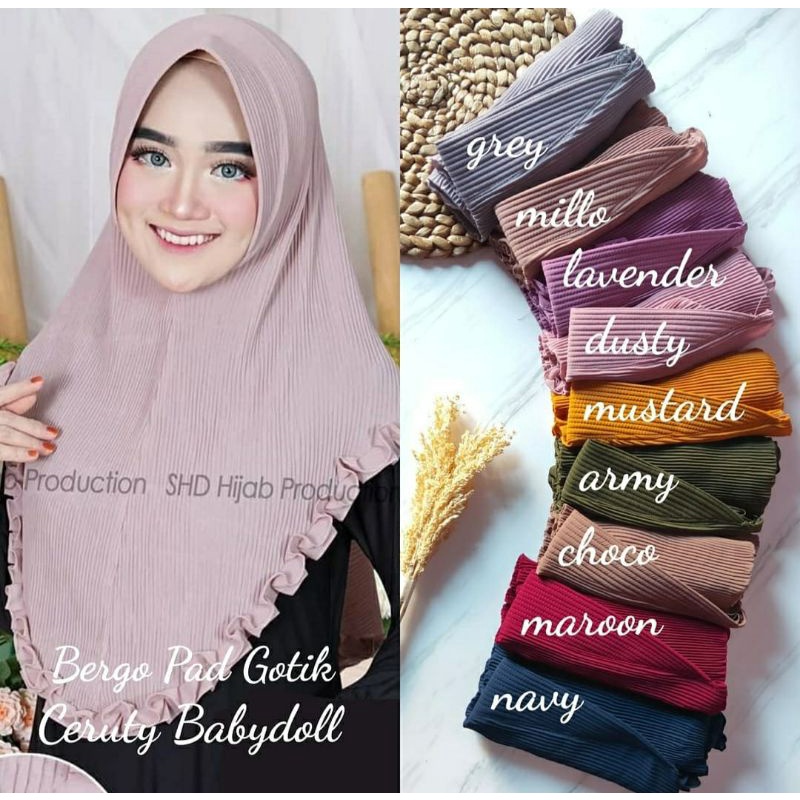BERGO PET PLISKET REMPEL KRIWIL JERSEY / HIJAB INSTAN BERGO PET PLISKET REMPEL GOTIK JERSY