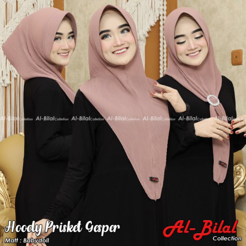 ((Original Al bilal)) Hijab instan Ceruty  Hoodie Plisket  Gesper