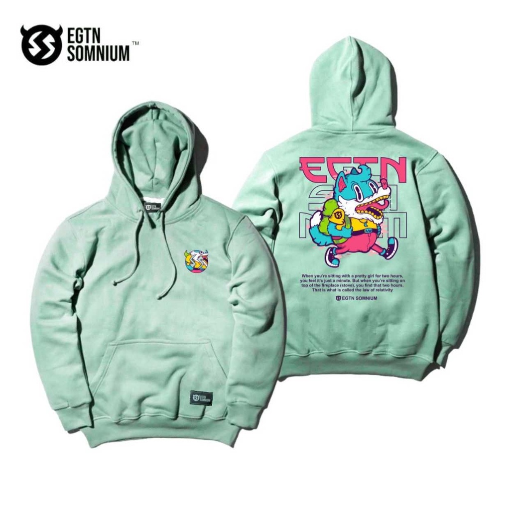 HOODIE UNISEX EIGHTYNINE SOFT GREEN ART CROCODILLE / ATASAN CASUAL FLEECE TEBAL KEKINIAN TERBARU