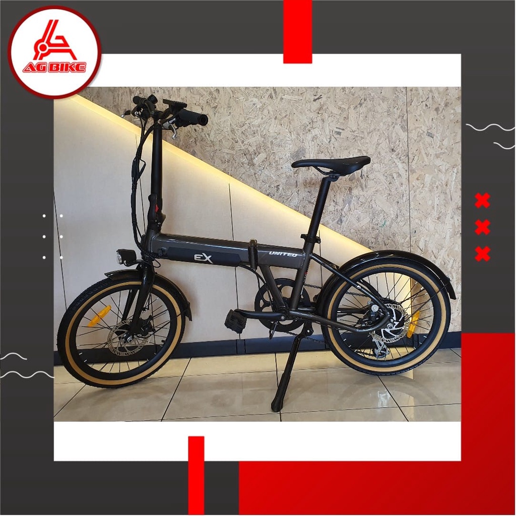 E Folding bike Electric United EX 20 Inch 8 Speed Sepeda Lipat 8speed 8 s Warna Black