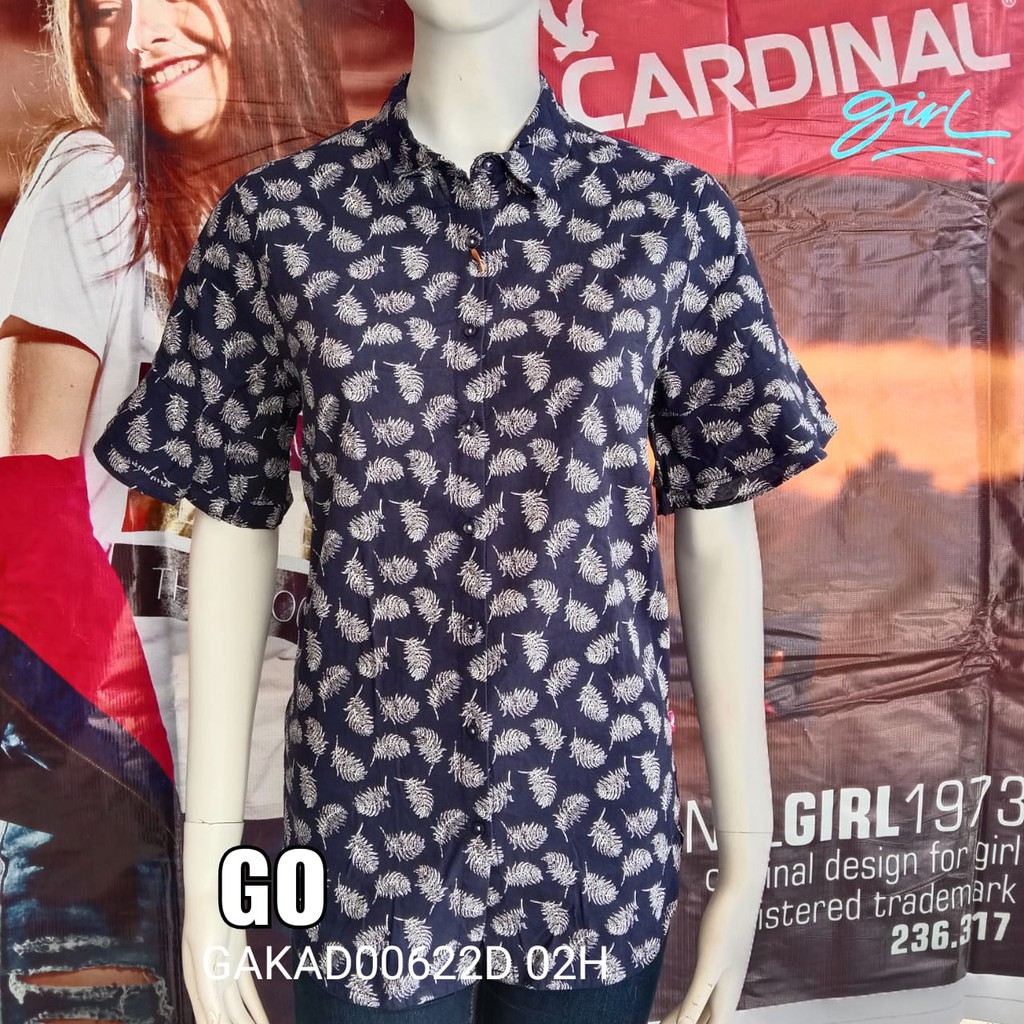 gos CARDINAL GIRL KEMEJA Pakaian Wanita Atasan Kemeja Casual Motif Polos Lengan Pendek Original