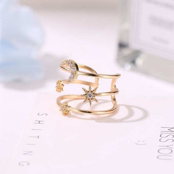 OILA cincin three layer star moon ring (3D4) jci055