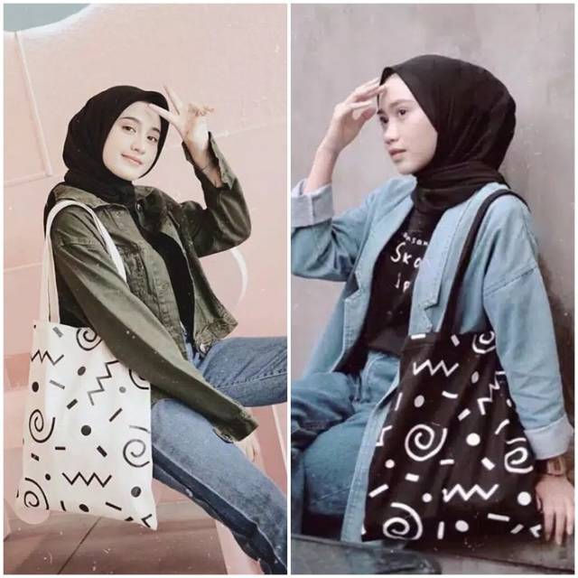 RESLETING CoD MAKASSAR Ready Tas Tote ToteBag Abstrak Zigzag Tas Wanita Shopee  Makassar Toko Tamz