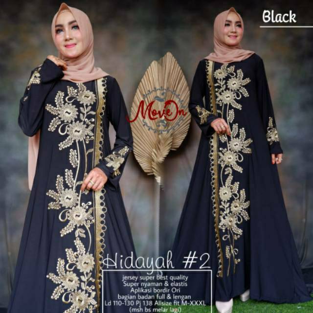 Hidayah#2 Gamis Muslim Arabian Model Maxy Dress Wanita Motif Bordir Ori Busana Syari