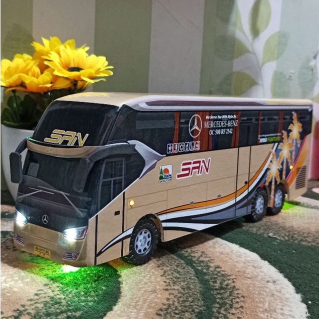 miniatur bus bis double deker SAN plus lampu