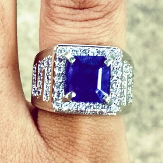 Blue safir asli cutting kotak ring perak safir sriangka safir ceylon