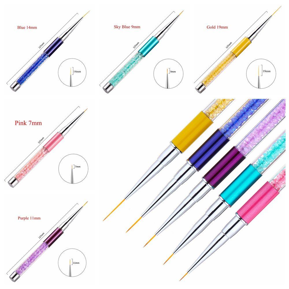 Top Nail Liner Pen Gaya Perancis Baru Pegangan Kristal Gambar Garis Grid Stripe