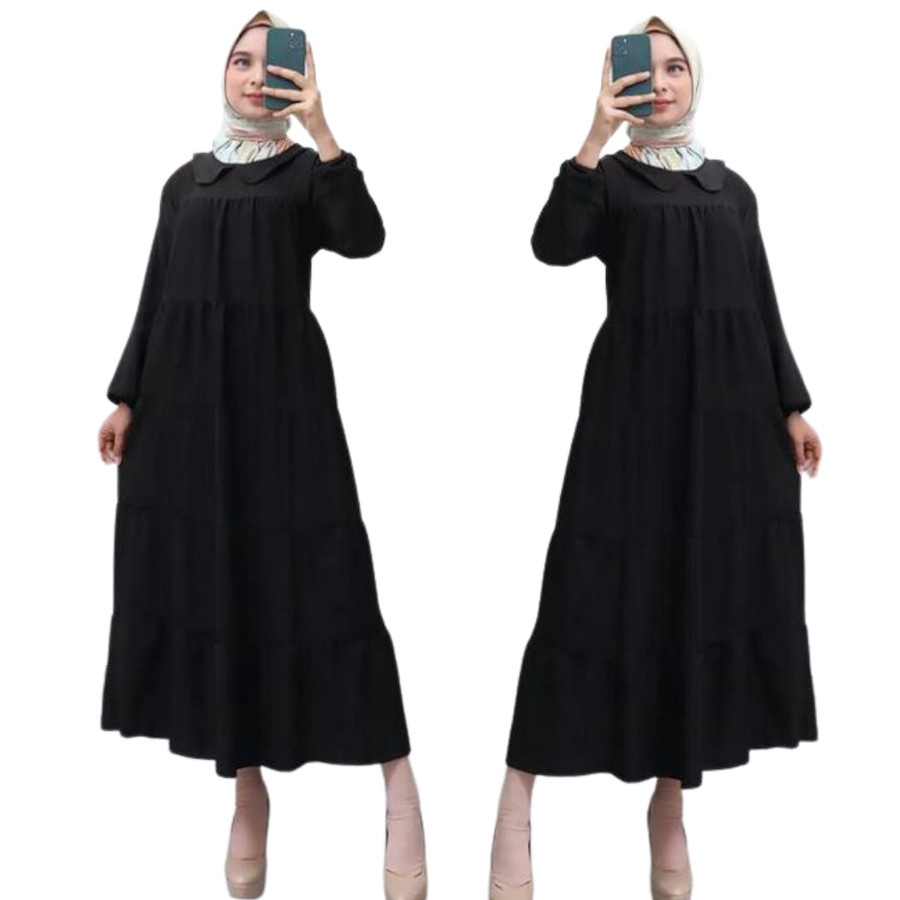 Midi Dress Gamis Katun Rayon Twill Premium Polos Busui