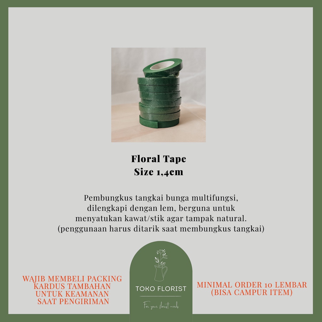 

ECER Floral Tape Hijau dengan perekat untuk buket bunga dan kerajinan tangan per roll