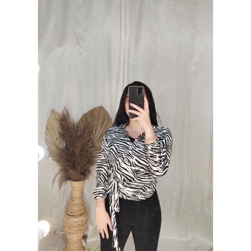 ATASAN WRAP TOP MOTIF ZEBRA ATASAN BLOUSE KIMONO BLOUSE CROP TOP BAJU WANITA