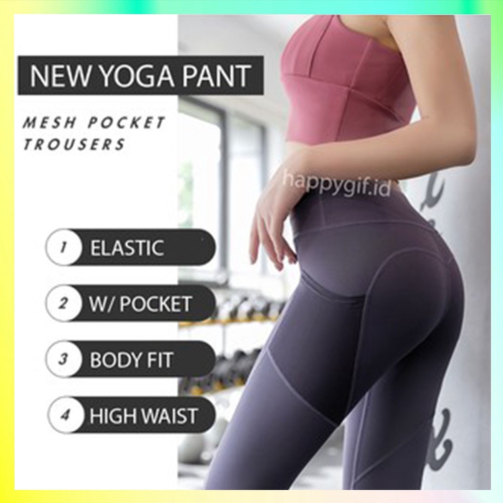 NEW Yoga Pants Celana Panjang Olahraga Wanita High Waist Legging with Pocket Desain Mulus.