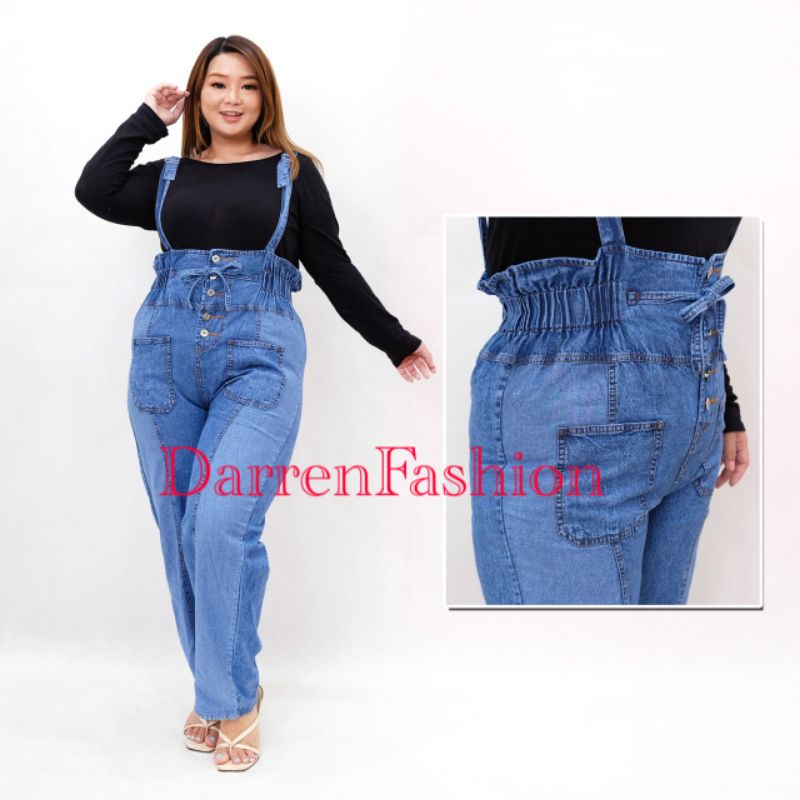 Celana Panjang Overall Natasya Premium Jumbo . Celana Panjang Overall Bigsize . Overall Jeans Jumbo