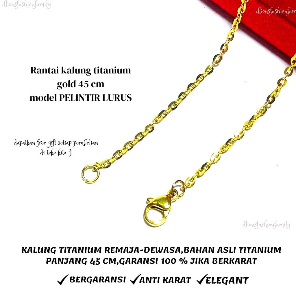 KALUNG TITANIUM ASLI ANTI KARAT,KALUNG TITANIUM PRIA,KALUNG TITANIUM WANITA WARNA GOLD PANJANG 45 CM