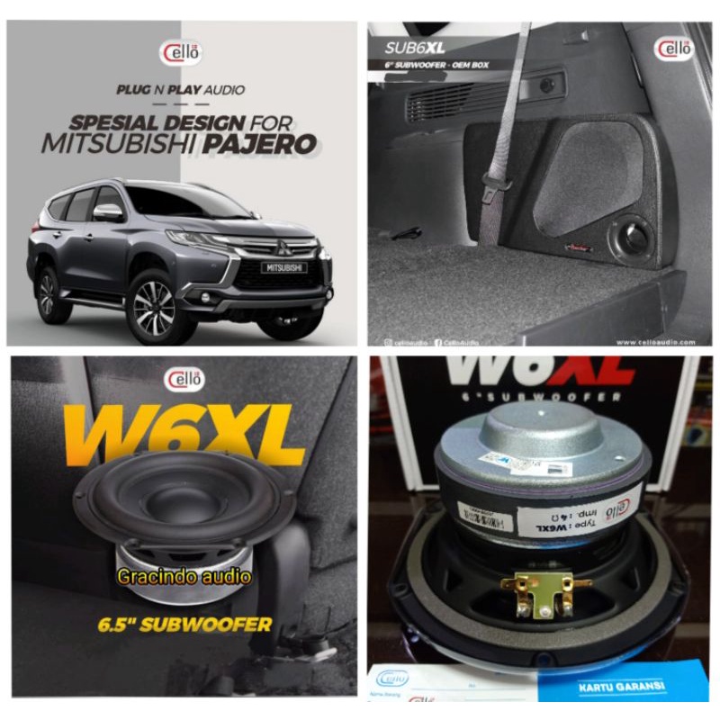 Subwoofer Cello W6XL Passive  + Box PNP OEM Mitsubishi Pajero 2016-2021
