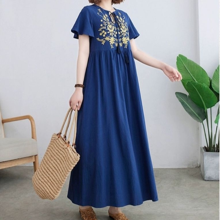 72270 Baju Maxi dress gaun pesta bordir Korean style wanita import baju Maxidress Maxi dress gaun pe