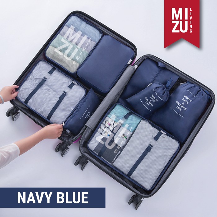 SECRET POUCH Travel Packing Cubes 8in1 Storage Bag Organizer Tas Koper POLOS-NAVY Blue
