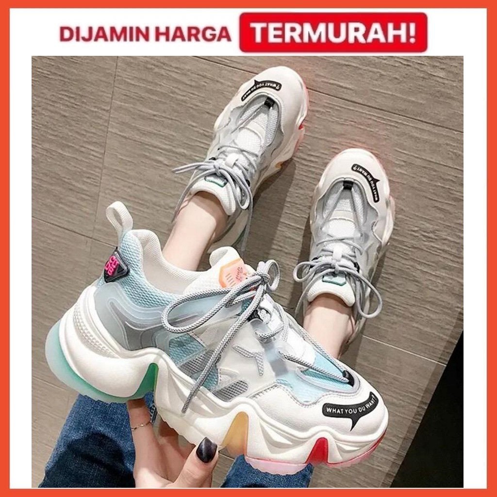LUXUS Nara Sepatu Sneakers Wanita Import Bawah Tebal Sol Pelangi LX-301