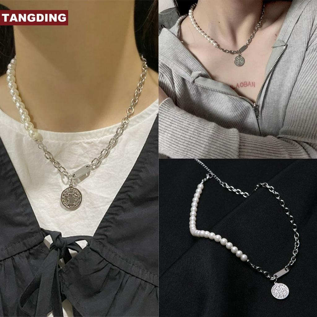 Kalung Choker Rantai Klavikula Liontin Mutiara Bulat Gaya Retro Untuk Aksesoris Perhiasan