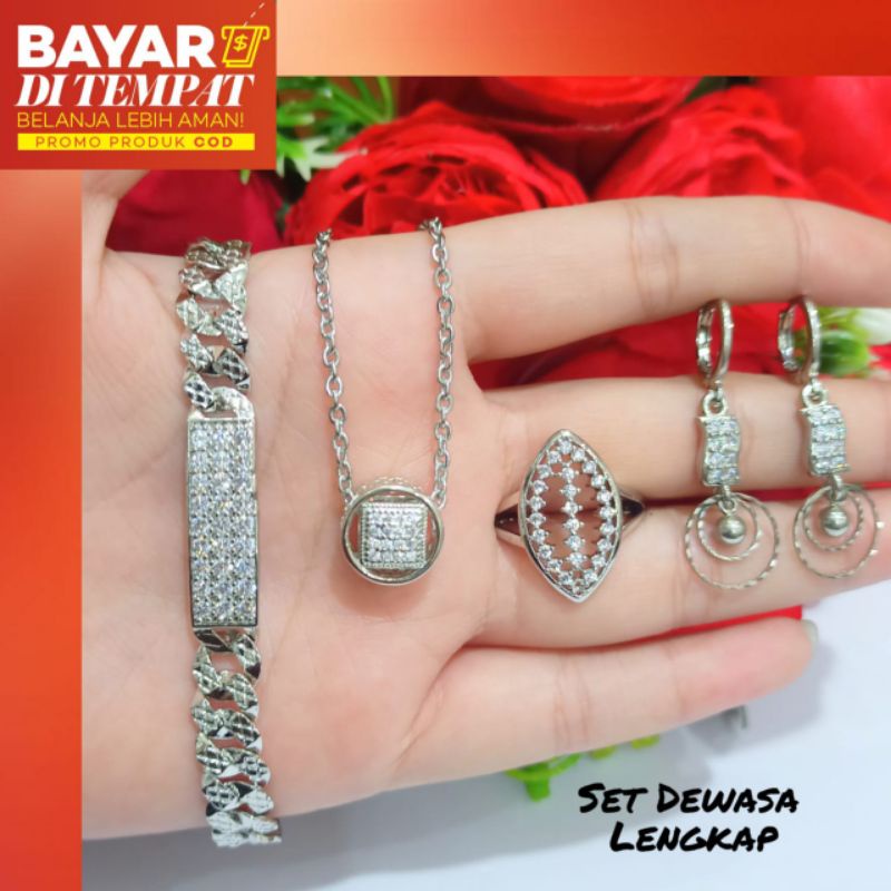 Set TITANIUM Dewasa permata zircon perhiasan putih korea anti karat